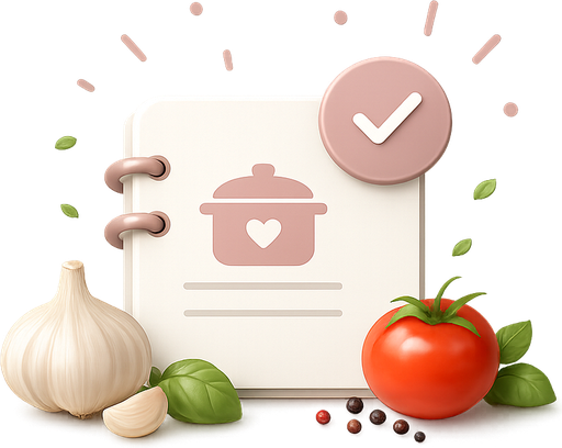 A recipe notebook with a checkmark